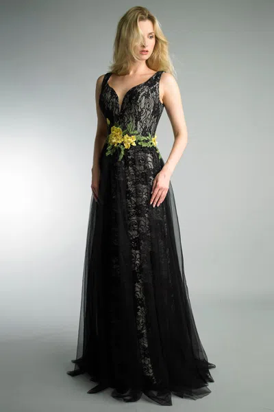 Basix Black Label Lace And Floral Embellished Gown