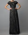 Basix Black Label Sequin Beaded Dress With Crystal Over Lace In Black