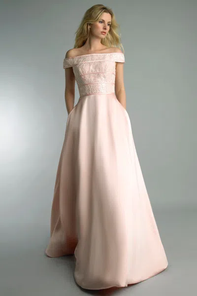 Basix Black Label Lace Off-shoulder Gown In Pink