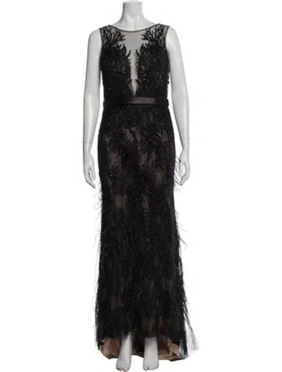 Pre-owned Basix Black Label Lace Pattern Long Dress In Black