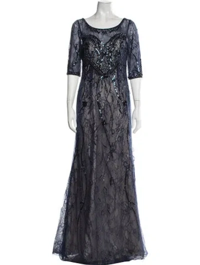 Pre-owned Basix Black Label Lace Pattern Long Dress In Blue