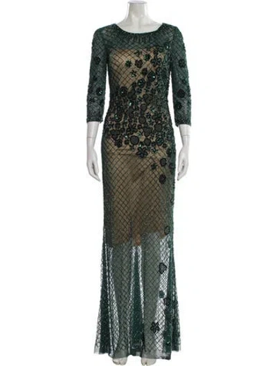 Pre-owned Basix Black Label Lace Pattern Long Dress In Green