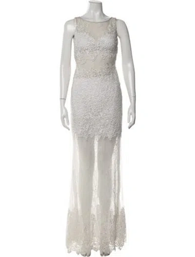Pre-owned Basix Black Label Lace Pattern Long Dress In Neutrals