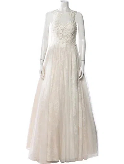 Pre-owned Basix Black Label Lace Pattern Long Dress In Neutrals
