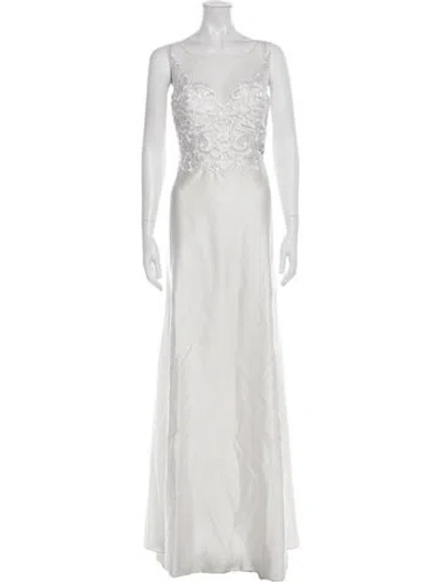 Pre-owned Basix Black Label Lace Pattern Long Dress In White