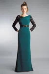 Basix Black Label Lace Sleeve Evening Gown In Green