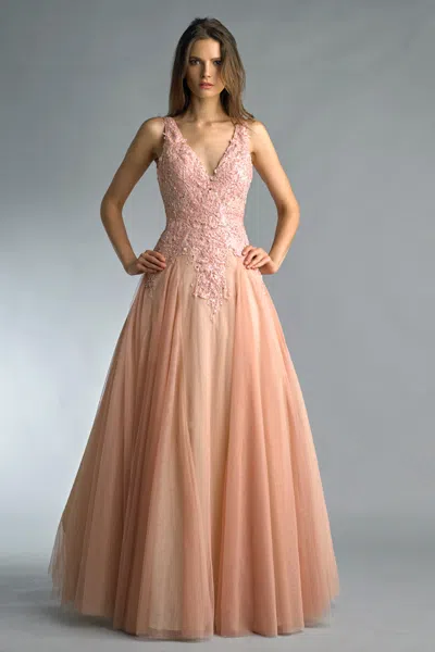 Basix Black Label Lace V-neck Gown In Pink