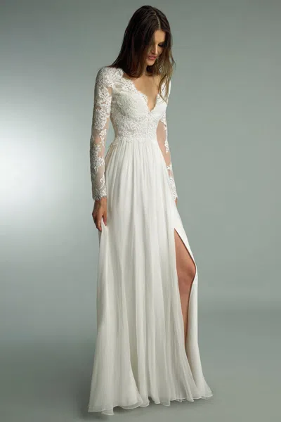 Basix Black Label Lace V-neck Gown In Neutral