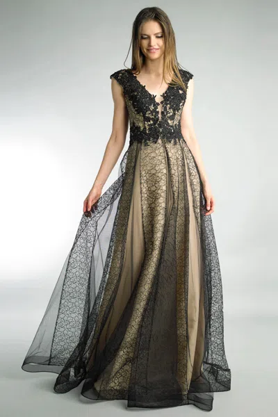 Basix Black Label Lace V-neck Gown In Black