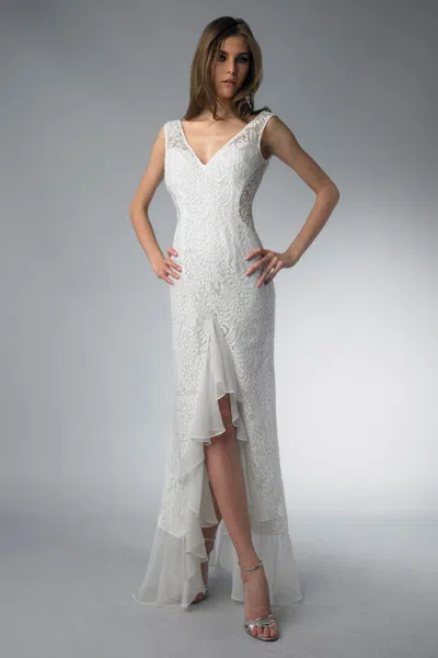 Basix Black Label Lace V-neck Hi-lo Gown In White