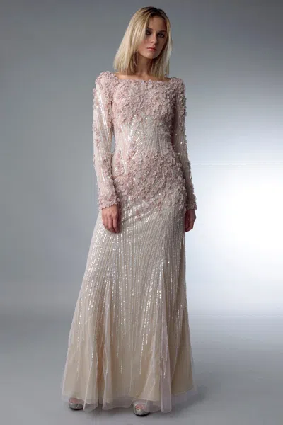 Basix Black Label Laser Cut Floral Gown In Neutral