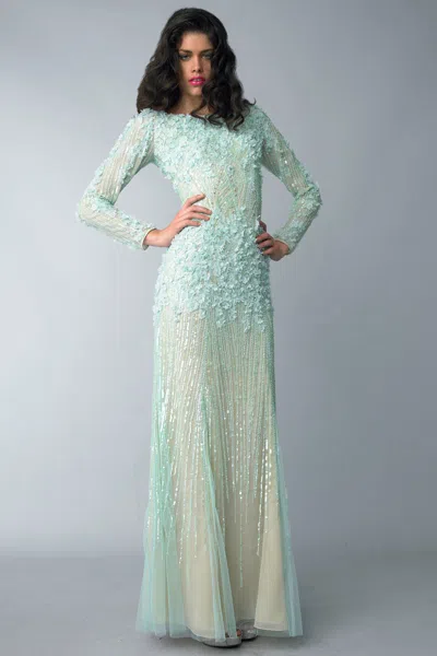 Basix Black Label Laser Cut Floral Gown In Green