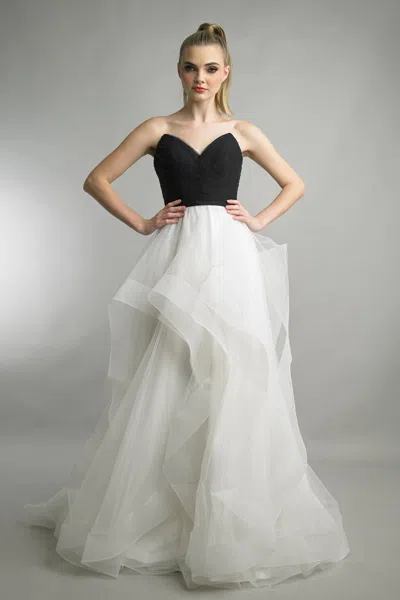 Basix Black Label Leopard Print Strapless Tulle Ballgown In Black
