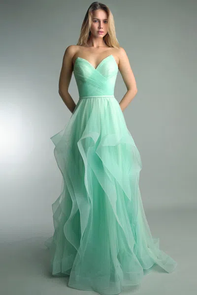Basix Black Label Leopard Print Strapless Tulle Ballgown In Green