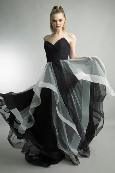 Basix Black Label Leopard Print Strapless Tulle Ballgown In Multi