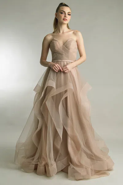 Basix Black Label Leopard Print Strapless Tulle Ballgown In Nude