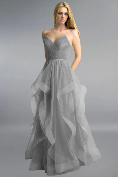 Basix Black Label Leopard Print Strapless Tulle Ballgown In Gray