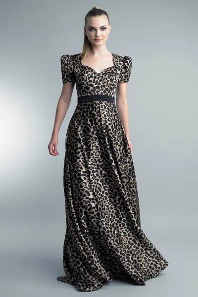 Basix Black Label Leopard-print A-line Gown In Gray