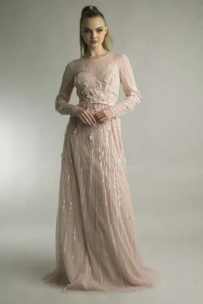Basix Black Label Long Sleeve 3d Gown With Satin Belt In Black
