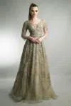 Basix Black Label Long Sleeve A-line Embellished Gown In Gold