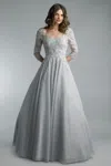 Basix Black Label Long Sleeve Ballgown In Silver