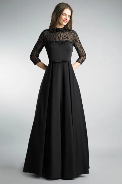 Basix Black Label Long Sleeve Beaded Ballgown In Black