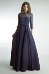 Basix Black Label Long Sleeve Beaded Ballgown In Blue