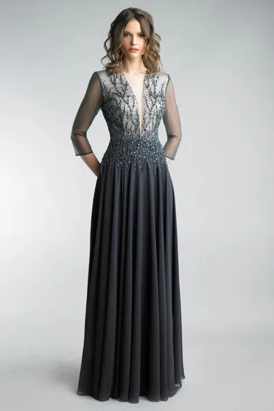 Basix Black Label Long Sleeve Beaded Evening Gown