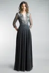 Basix Black Label Long Sleeve Beaded Evening Gown In Black