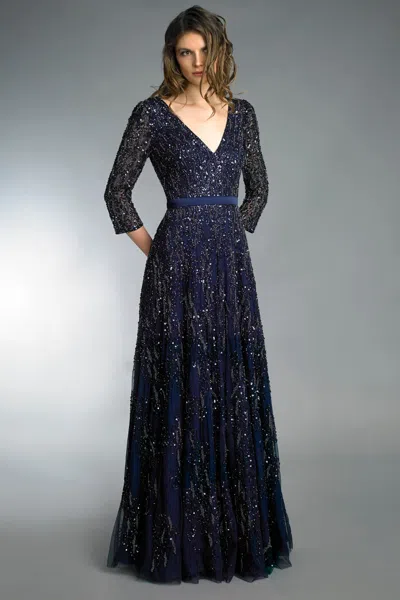 Basix Black Label Long Sleeve Beaded Gown