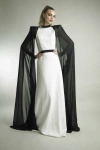 Basix Black Label Long Sleeve Capelet Mock Neck Gown In Black