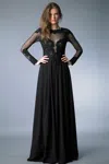 Basix Black Label Long Sleeve Embroidered Evening Gown