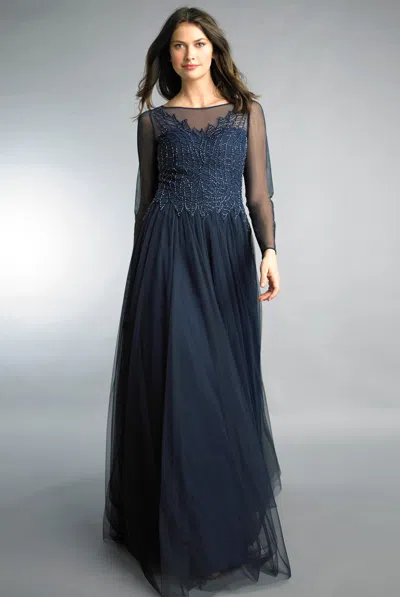 Basix Black Label Long Sleeve Embroidered Evening Gown