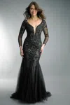Basix Black Label Long Sleeve Evening Dress In Brown