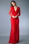 Basix Black Label Long Sleeve Evening Dress With Fringes