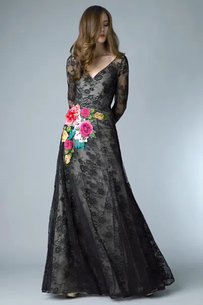 Basix Black Label Long Sleeve Evening Gown In Black