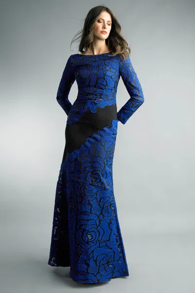 Basix Black Label Long Sleeve Evening Gown In Black
