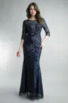 Basix Black Label Long Sleeve Evening Gown In Blue
