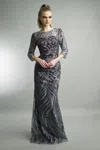 Basix Black Label Long Sleeve Evening Gown In Gold