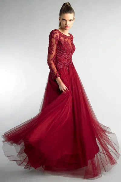 Basix Black Label Long Sleeve Evening Gown In Red