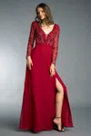 Basix Black Label Long Sleeve Evening Gown With Sequin In Red