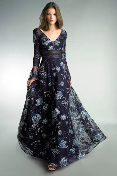 Basix Black Label Long Sleeve Floral Evening Gown