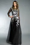 Basix Black Label Long Sleeve Floral Gown