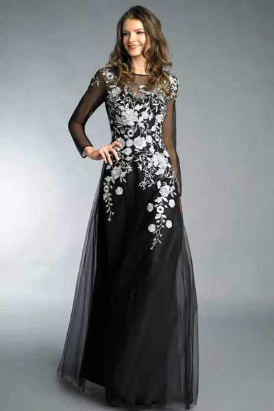 Basix Black Label Long Sleeve Floral Gown