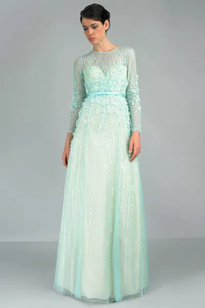 Basix Black Label Long Sleeve Gown In Blue