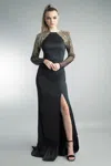 Basix Black Label Long Sleeve Gown With Sequined Sleeves In Black