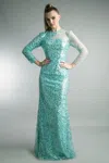 Basix Black Label Long Sleeve Gown With Sheer Side In Green