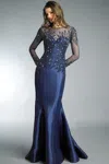 Basix Black Label Long Sleeve Illusion Evening Gown In Blue