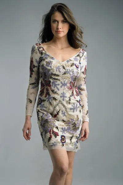 Basix Black Label Long Sleeve Multi Beaded Cocktail Dress