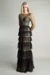Basix Black Label Long Sleeve Multi Tier Gown In Black